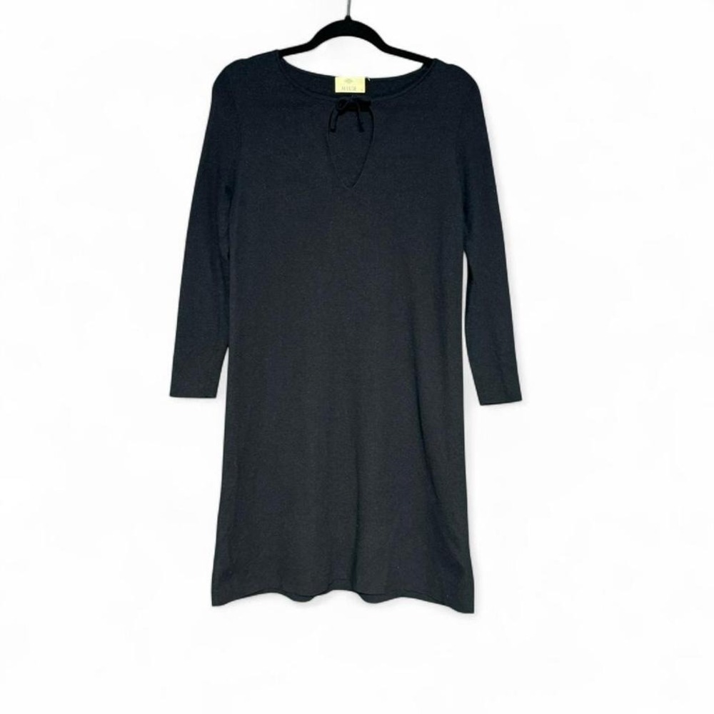 Allude Wool Sweater Dress Women's Size Small Knit Keyhole Navy Blue Bow Twee‎
